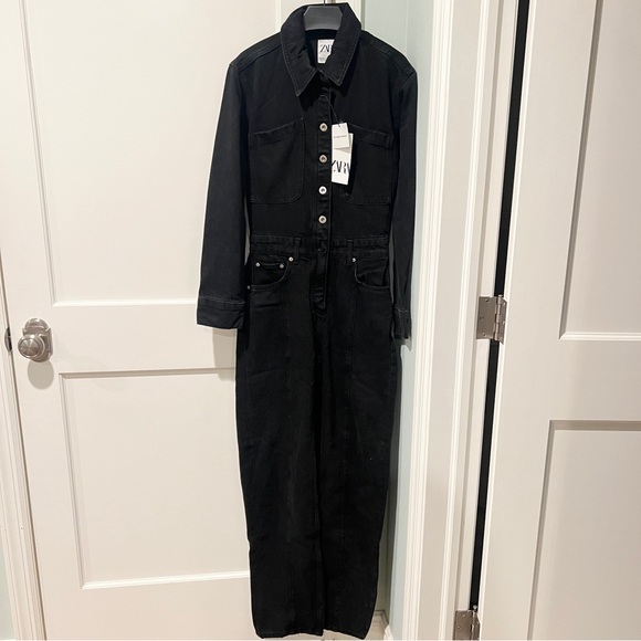 NWT ZARA LONG DENIM JUMPSUIT SIZE XS BLACK 6840/256/800 - Picture 6 of 8